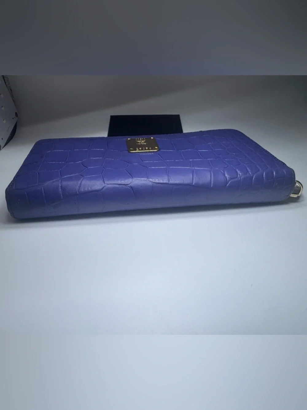 MCM Long Wallet Zip Blue Croc Leather Gold Hardware Continental Wallet Authentic - Picture 7 of 14